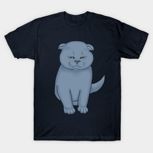 Angry cat with yellow eyes. Scottish fold kitten T-Shirt